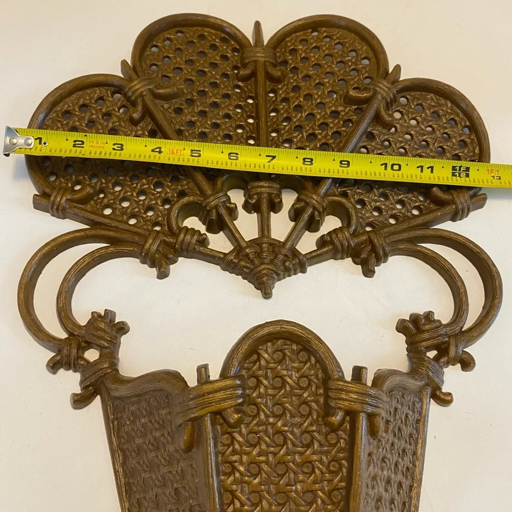 Vintage 1981 Burwood Faux Wicker Rattan Hanging Wall Pocket Planter MCM USA